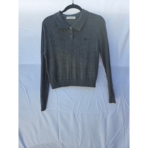 MAER Sweaters - MAER Women Gray Long Sleeve Cable Knit Polo Sweater Bow Detail Size Medium